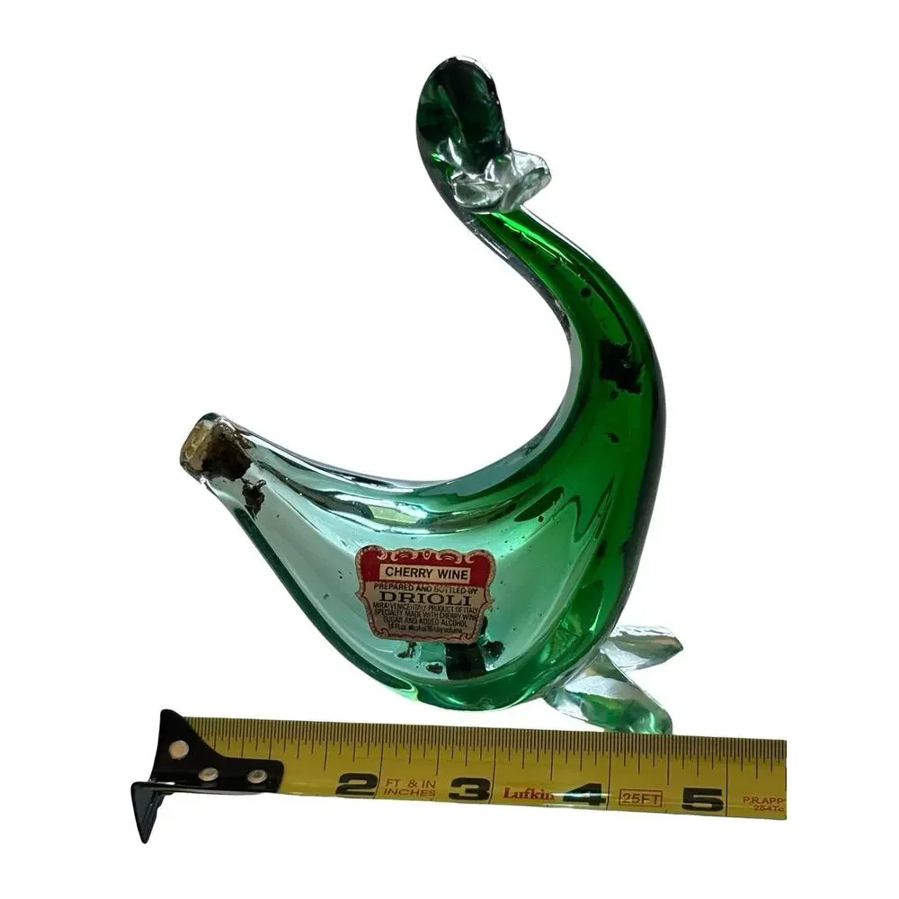 Murano Archimede Seguso Green Glass Drioli Duck Swan Decanter Bottle 1960s 6.75